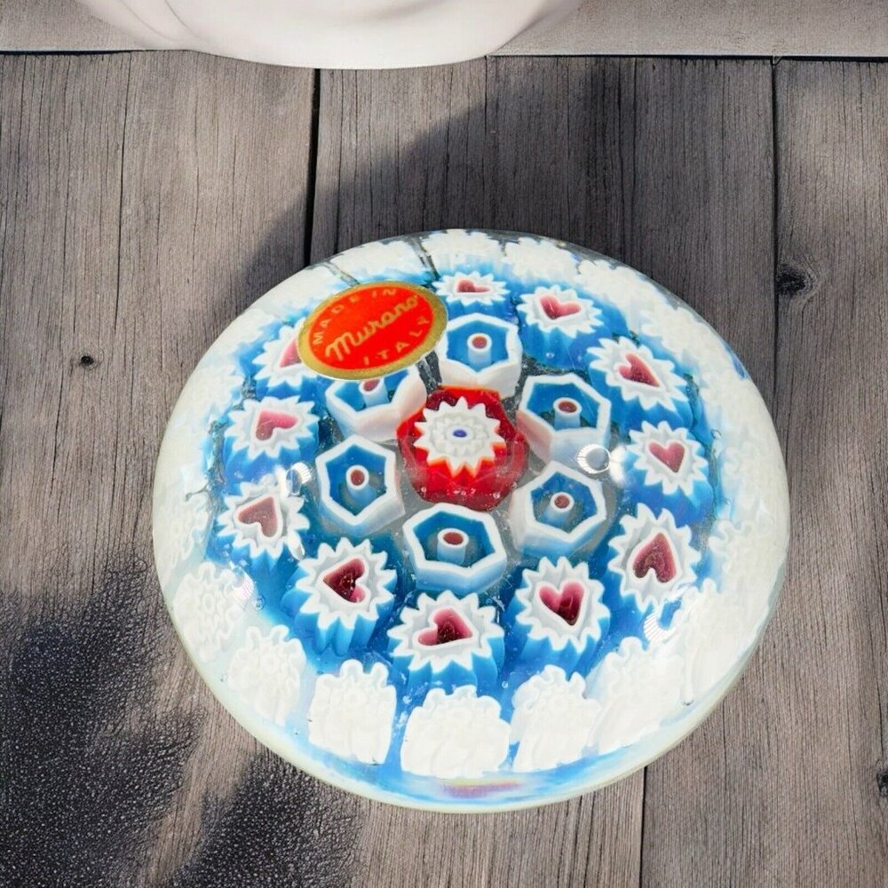 Murano Round Italian Venetian Glass Paperweight Hand Blown Glass‎ Millefiori VTG